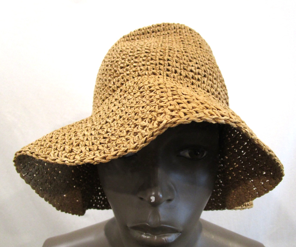 Madewell Brown Paper Straw Packable 3" Wide Brim Bucket Hat Women S/M